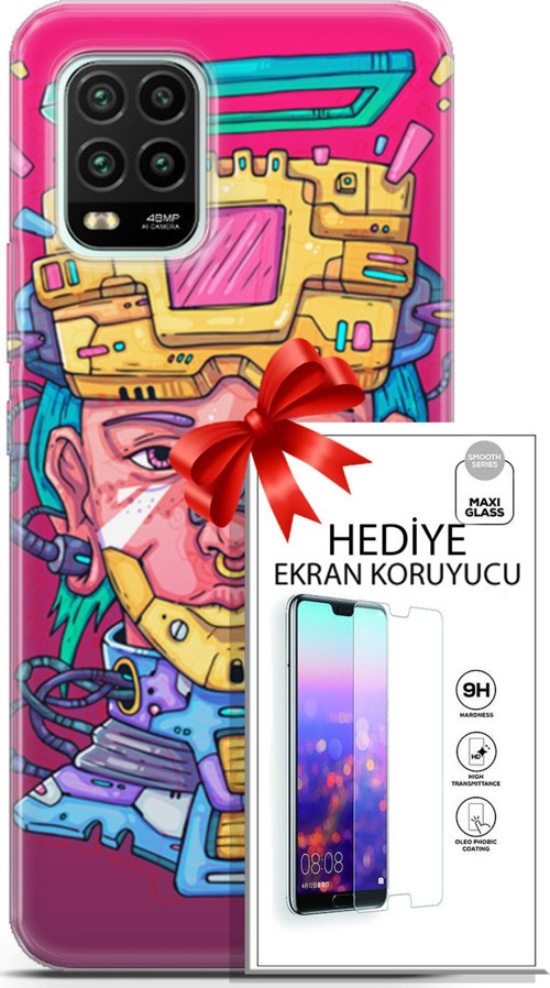 Xiaomi Mi 10 Lite 5G Kılıf Orijinal Seri Punky 02 Robotica Kapak Ve Ekran Koruyucu