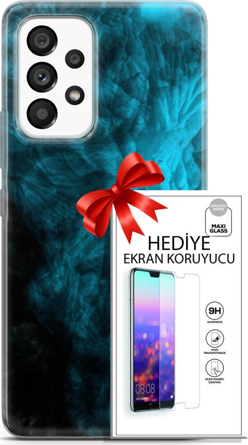 Samsung Galaxy A53 5G Kılıf Orijinal Seri Nature 15 Mavi Taşlar Kalın Silikon + Ekran Koruyucu