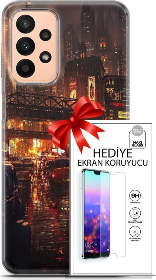 Samsung Galaxy A23 4G Kılıf Orijinal Seri Cyberpunk 23 Gökdelenler Telefon Kabı Ve Ekran Koruyucu