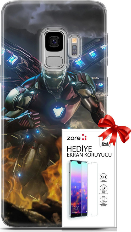 Samsung Galaxy S9 Kılıf Orijinal Seri Supers 30 Iron Man Kenarları Şeffaf Kapak Ve Ekran Koruyucu
