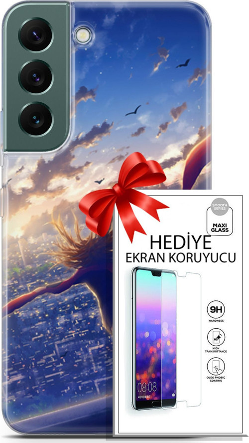 Samsung Galaxy S22 Kılıf Orijinal Seri Fantasy 03 Kuşlar Kız Arka Kapak + Ekran Koruyucu