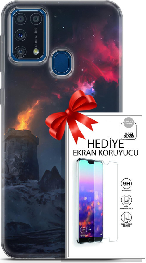 Samsung Galaxy M31 Kılıf Orijinal Seri Fantasy 28 Kuzey Işıkları İz Bırakmayan Kılıf + Ön Ekran Koruyucu