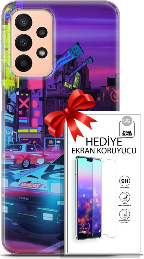 Samsung Galaxy A23 4G Kılıf Orijinal Seri Cyberpunk 28 Gaming Vg İz Bırakmayan Kılıf + Ön Ekran Koruyucu