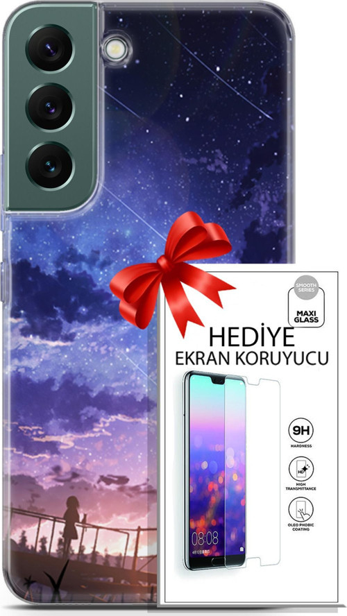 Samsung Galaxy S22 Kılıf Orijinal Seri Fantasy 09 Kayan Yıldızlar Uv Kılıf Ve Ekran Koruyucu