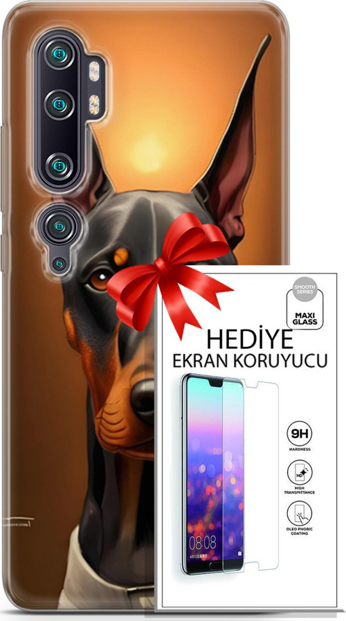 Xiaomi Mi Note 10 Pro Kılıf Orijinal Seri Dogs 03 Doberman Arka Kapak + Ekran Koruyucu