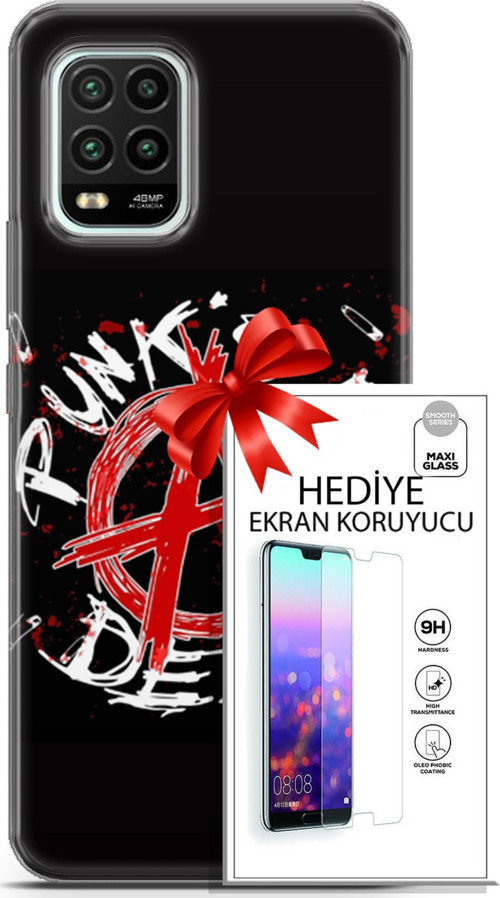 Xiaomi Mi 10 Lite 5G Kılıf Orijinal Seri Punky 15 Punk'S Not Dead Kalın Silikon + Ekran Koruyucu
