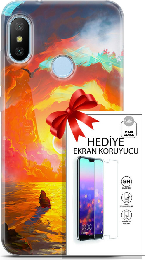Xiaomi Mi A2 Lite Kılıf Orijinal Seri Neo 21 Tabancalı Darbe Önleyici Kapak + Ön Ekran Koruyucu