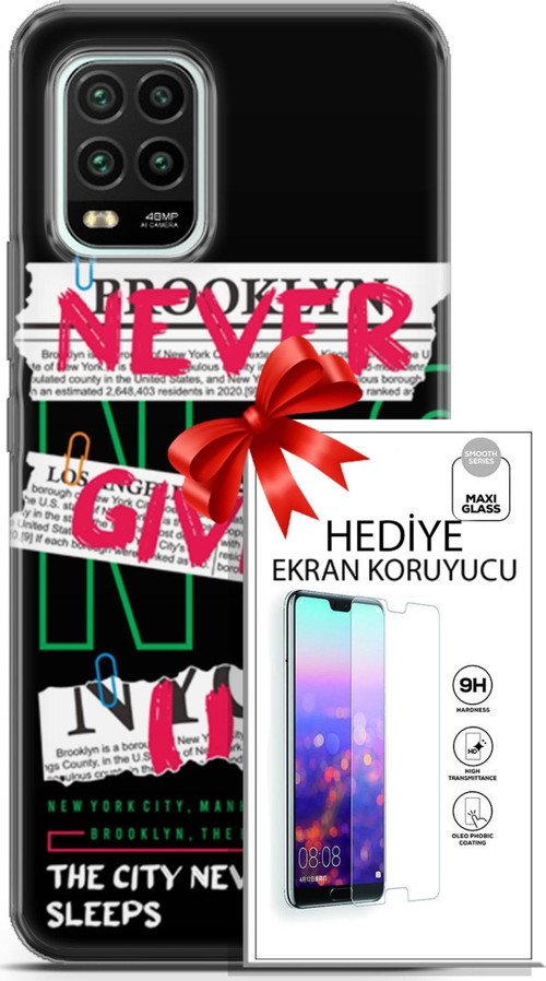 Xiaomi Mi 10 Lite 5G Kılıf Orijinal Seri Punky 21 Never Give Up Darbe Önleyici Kapak + Ön Ekran Koruyucu