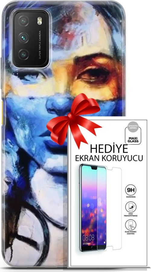 Xiaomi Poco M3 Kılıf Orijinal Seri Soul 13 Mavi Sarı Case Kapak Ekran Koruyucu
