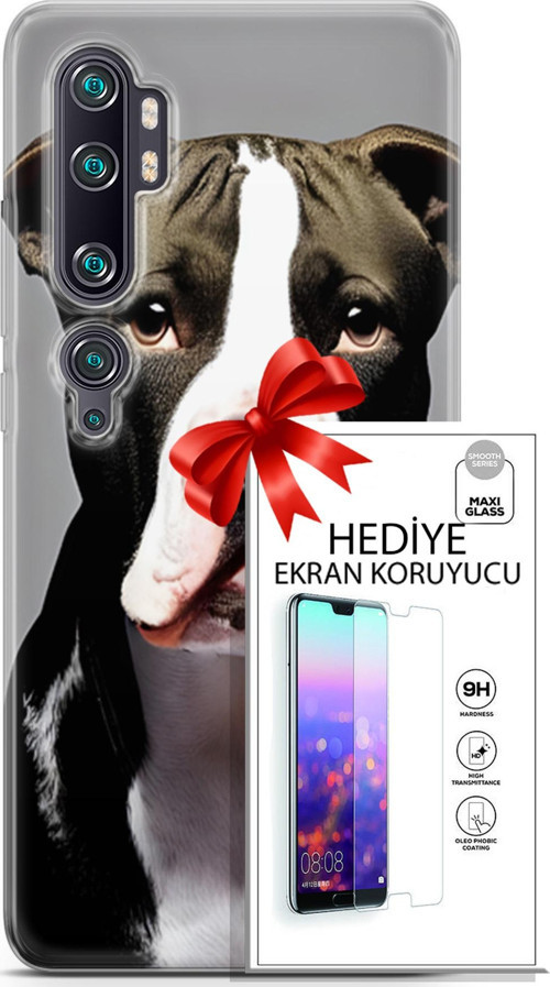 Xiaomi Mi Note 10 Pro Kılıf Orijinal Seri Dogs 24 American Pitbull Darbe Emici Kılıf + Ekran Koruyucu