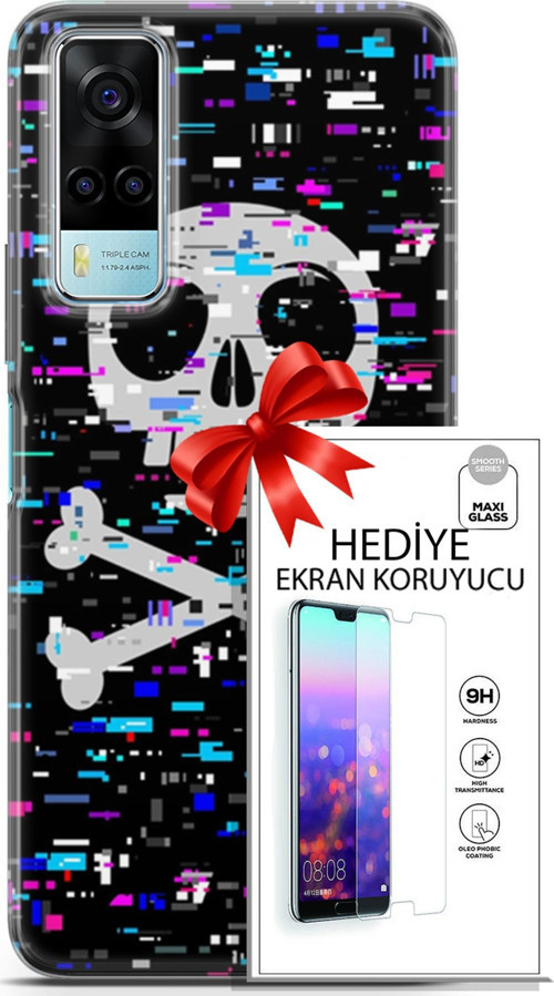 Vivo Y53S 4G Kılıf Orijinal Seri Cyberpunk 01 Kurukafa Telefon Kılıfı + Ekran Koruyucu