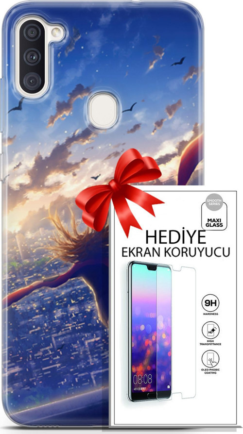 Samsung Galaxy M11 Kılıf Orijinal Seri Fantasy 03 Kuşlar Kız Arka Kapak + Ekran Koruyucu