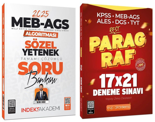 İndeks + EVP Akademi 2025 MEB-AGS Sözel Yetenek Soru Bankası + Paragraf 21 Deneme 2 li Set - Berk Ekici İndeks Akademi Y
