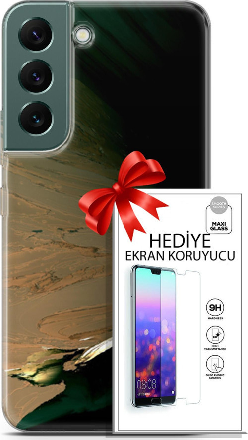 Samsung Galaxy S22 Kılıf Orijinal Seri Nature 02 Yeşil Sarı Kapak Ve Ekran Koruyucu