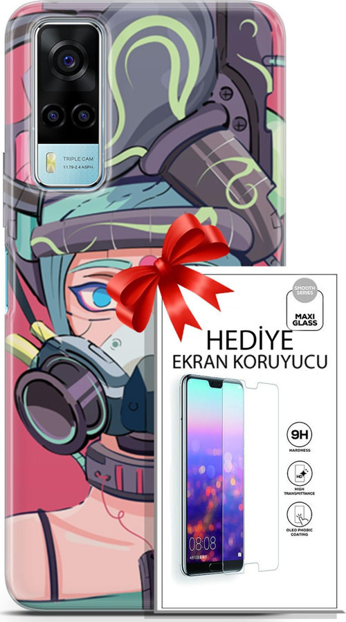 Vivo Y53S 4G Kılıf Orijinal Seri Cyberpunk 06 Gaz Maskesi Koruyucu Kapak Ekran Koruyucu