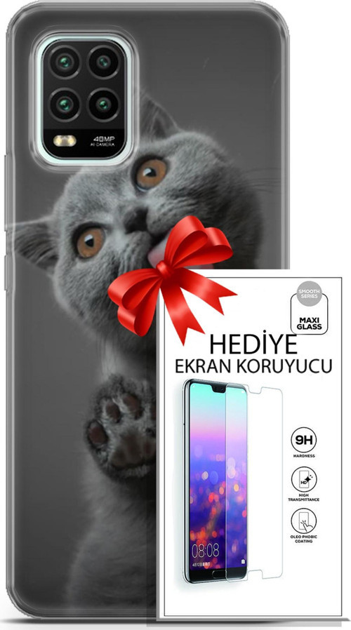 Xiaomi Mi 10 Lite 5G Kılıf Orijinal Seri Scotish-British 09 Yavru Kedi Uv Kılıf Ve Ekran Koruyucu