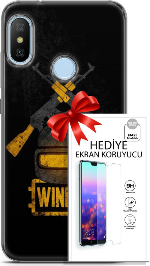 Xiaomi Mi A2 Lite Kılıf Orijinal Seri Pubg 15 Winner Kalın Silikon + Ekran Koruyucu