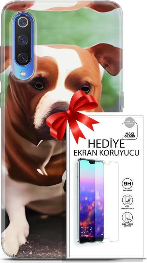 Xiaomi Mi 9 Kılıf Orijinal Seri Dogs 29 American Staffordshire Leke Tutmaz Kapak + Ekran Koruyucu