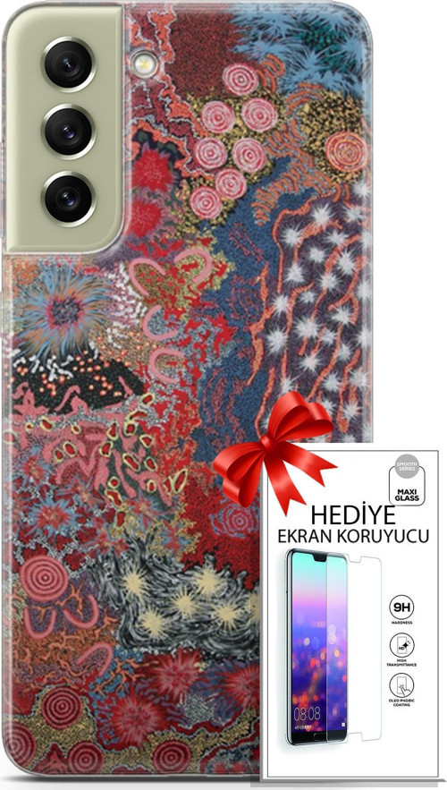 Samsung Galaxy S21 Fe Kılıf Orijinal Seri Cardano 07 Suluboya Desenli Kılıf + Ön Ekran Koruyucu