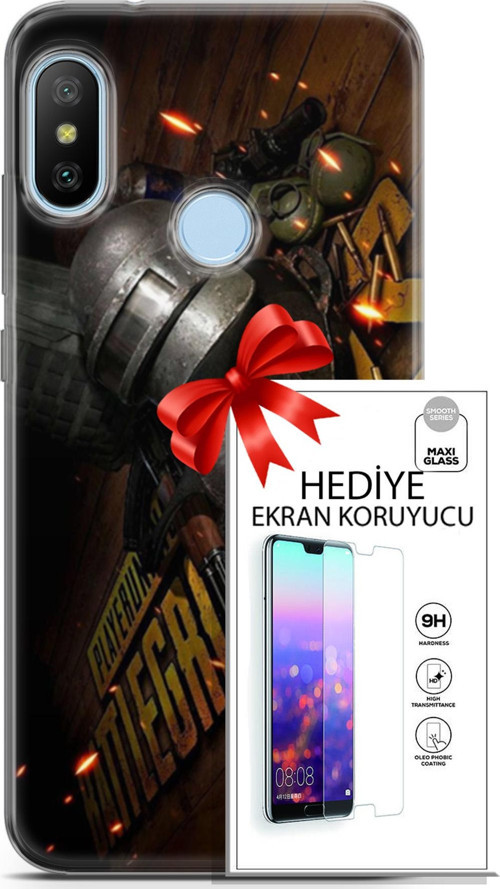 Xiaomi Mi A2 Lite Kılıf Orijinal Seri Pubg 18 Tabela Parlak Kılıf + Ekran Koruyucu Full Korumaket