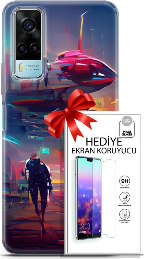 Vivo Y53S 4G Kılıf Orijinal Seri Cyberpunk 12 Mars Tasarım Kılıf + Ekran Koruyucu