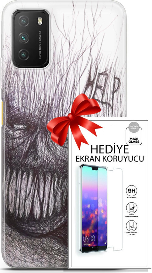 Xiaomi Poco M3 Kılıf Orijinal Seri Soul 29 Şeytan Leke Tutmaz Kapak + Ekran Koruyucu