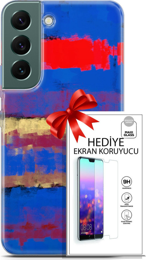 Samsung Galaxy S22 Kılıf Orijinal Seri Nature 09 Turuncu Mavi Uv Kılıf Ve Ekran Koruyucu