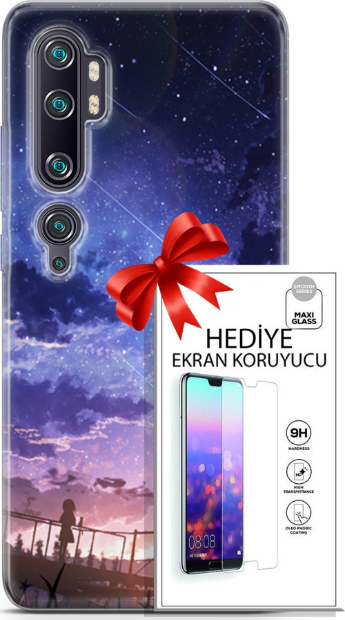 Xiaomi Mi Note 10 Pro Kılıf Orijinal Seri Fantasy 09 Kayan Yıldızlar Uv Kılıf Ve Ekran Koruyucu