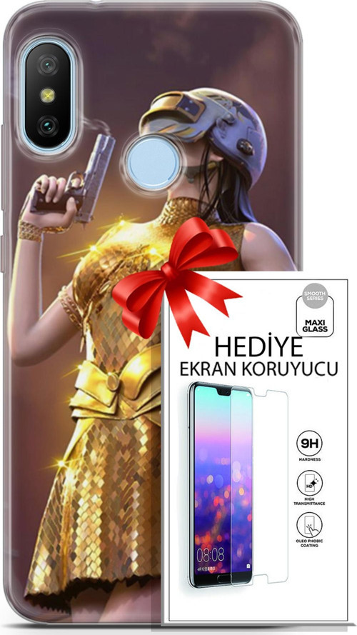 Xiaomi Mi A2 Lite Kılıf Orijinal Seri Pubg 21 Anna Darbe Önleyici Kapak + Ön Ekran Koruyucu
