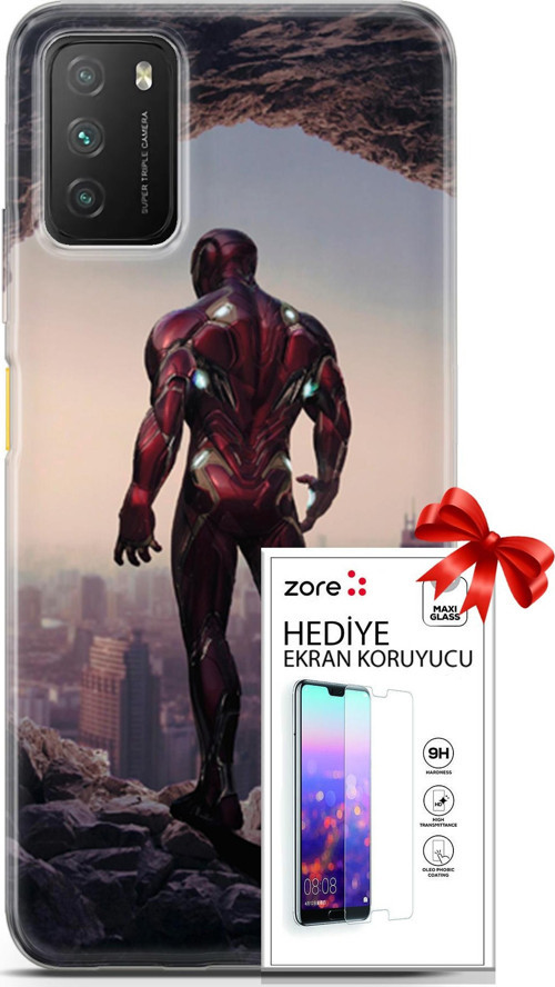 Xiaomi Poco M3 Kılıf Orijinal Seri Supers 02 Iron Man Kapak Ve Ekran Koruyucu