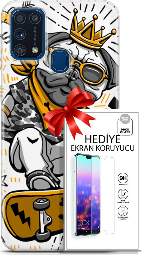 Samsung Galaxy M31 Kılıf Orijinal Seri Punky 09 Punk Pug Uv Kılıf Ve Ekran Koruyucu
