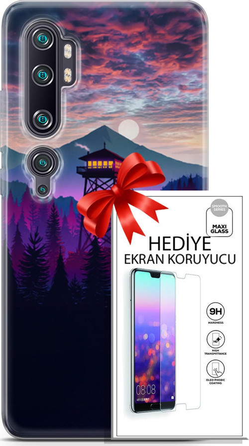Xiaomi Mi Note 10 Pro Kılıf Orijinal Seri Fantasy 17 Orman Kule Yumuşak Kılıf + Ekran Koruyucu