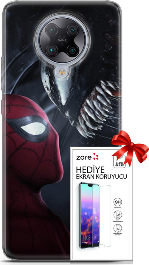 Xiaomi Poco F2 Pro Kılıf Orijinal Seri Supers 09 Spider-Man Vs Venom Uv Kılıf Ve Ekran Koruyucu