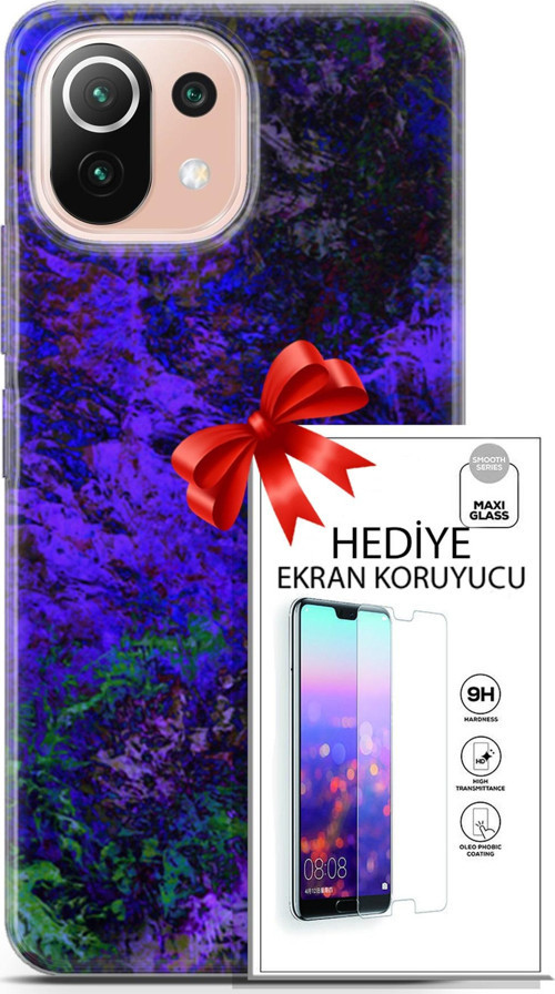 Xiaomi Mi 11 Lite Kılıf Orijinal Seri Nature 30 Mor Tonlar Kenarları Şeffaf Kapak Ve Ekran Koruyucu