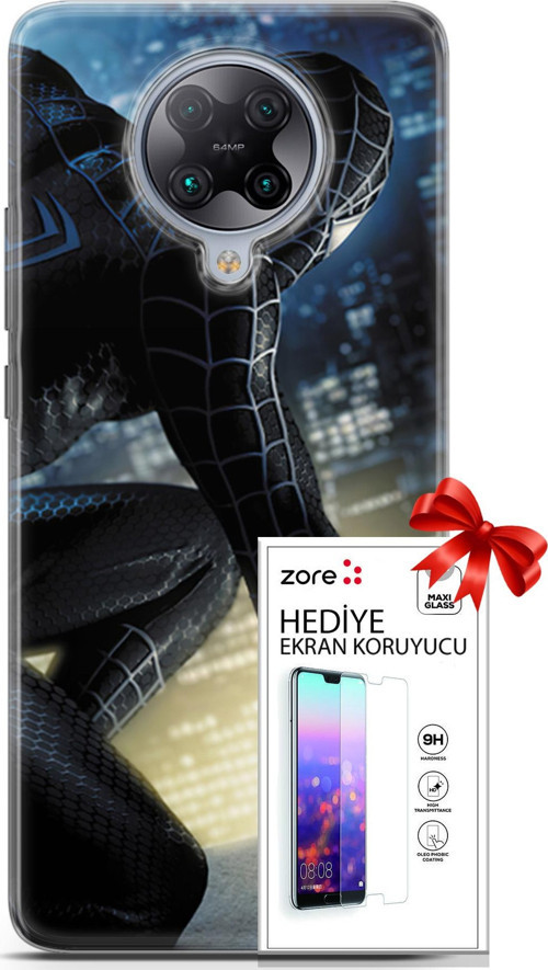 Xiaomi Poco F2 Pro Kılıf Orijinal Seri Supers 21 Spider Man Duvar Kağıdı Darbe Önleyici Kapak + Ön Ekran Koruyucu