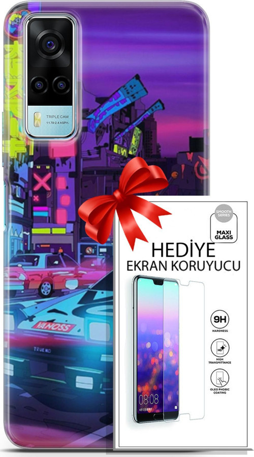 Vivo Y53S 4G Kılıf Orijinal Seri Cyberpunk 28 Gaming Vg İz Bırakmayan Kılıf + Ön Ekran Koruyucu