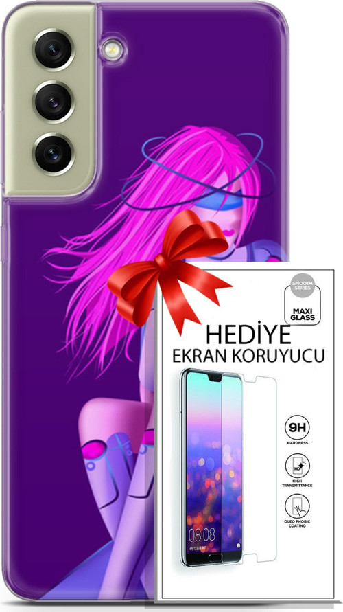 Samsung Galaxy S21 Fe Kılıf Orijinal Seri Cyberpunk 02 Pembe Saçlı Kapak Ve Ekran Koruyucu