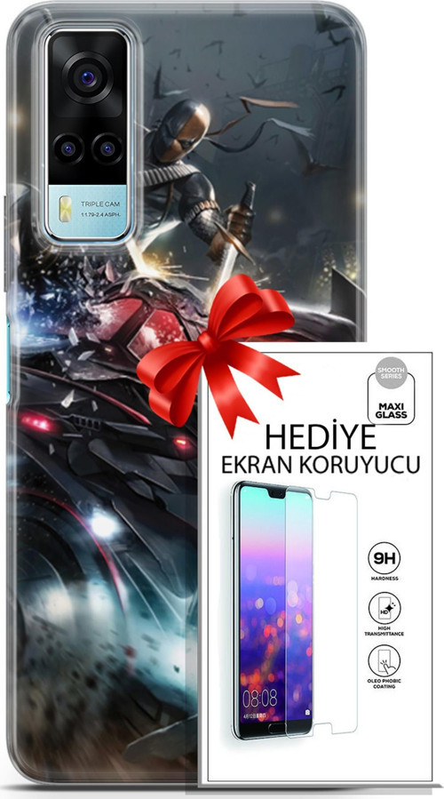 Vivo Y53S 4G Kılıf Orijinal Seri Dc 07 Batman Vs Deathstroke Desenli Kılıf + Ön Ekran Koruyucu