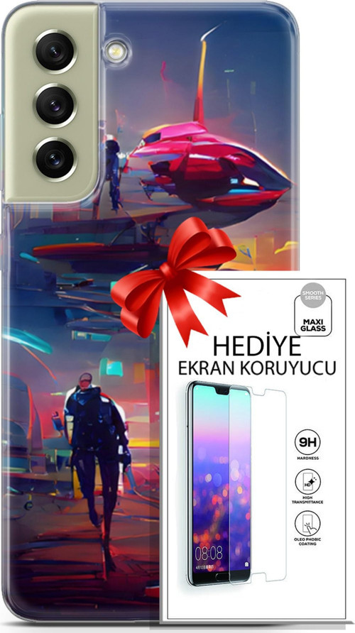Samsung Galaxy S21 Fe Kılıf Orijinal Seri Cyberpunk 12 Mars Tasarım Kılıf + Ekran Koruyucu