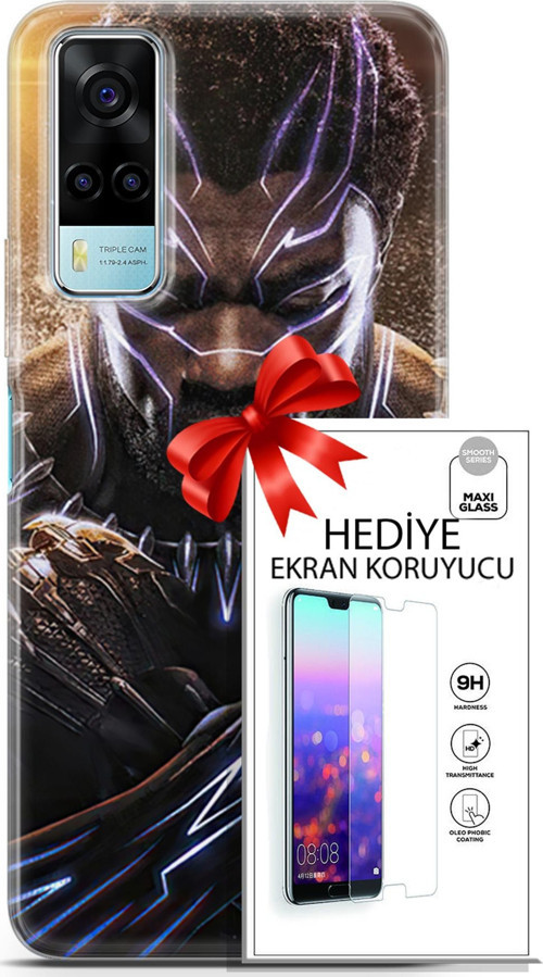 Vivo Y53S 4G Kılıf Orijinal Seri Dc 12 Blak Panther Tasarım Kılıf + Ekran Koruyucu