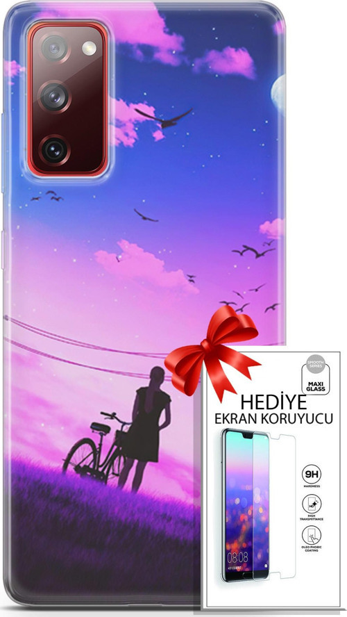 Samsung Galaxy S20 Fe Kılıf Orijinal Seri Algorand 28 Bisikletli Kız İz Bırakmayan Kılıf + Ön Ekran Koruyucu
