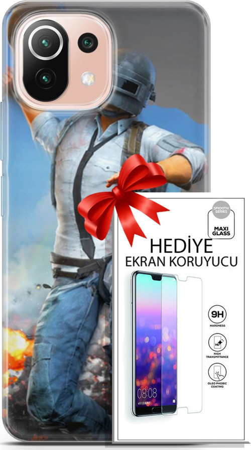 Xiaomi Mi 11 Lite Kılıf Orijinal Seri Pubg 01 Action Figur Telefon Kılıfı + Ekran Koruyucu