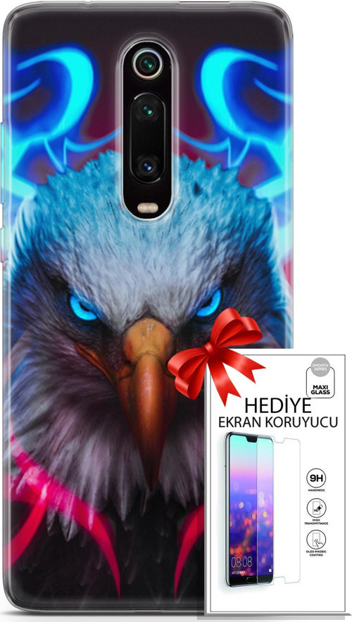 Xiaomi Mi 9T Kılıf Orijinal Seri Algorand 11 Baykuş Sert 4K Baskılı Kılıf + Ekran Koruyucu Full Koruma