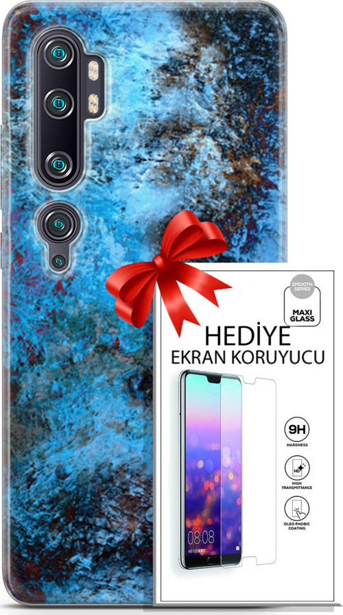 Xiaomi Mi Note 10 Pro Kılıf Orijinal Seri Nature 27 Rengarenk Lazer Kesim Silikon Ekran Koruyucu