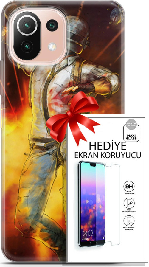 Xiaomi Mi 11 Lite Kılıf Orijinal Seri Pubg 06 Tavalı Karakter Koruyucu Kapak Ekran Koruyucu