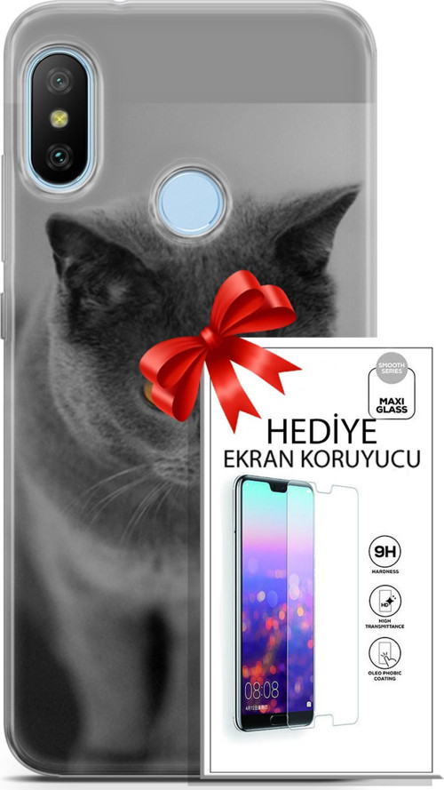 Xiaomi Mi A2 Lite Kılıf Orijinal Seri Scotish-British 04 Turuncu Göz Silikon Kılıf + Ekran Koruyucu