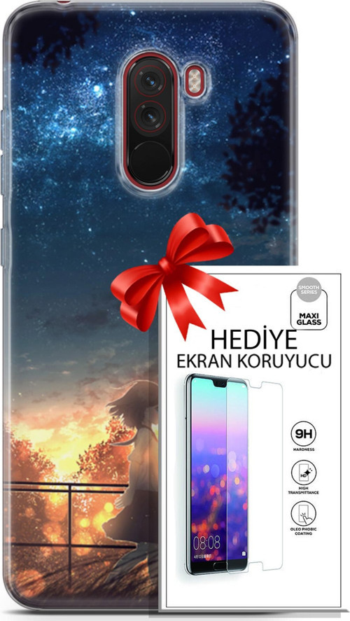 Xiaomi Pocophone F1 Kılıf Orijinal Seri Fantasy 21 Anime Yıldızlar Darbe Önleyici Kapak + Ön Ekran Koruyucu