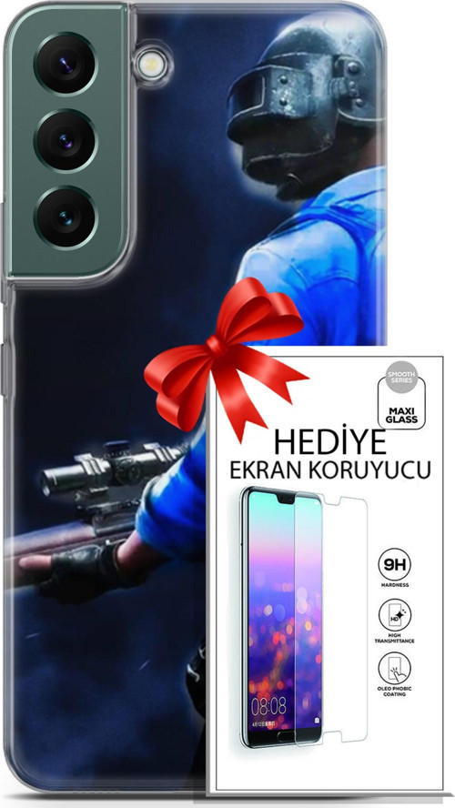 Samsung Galaxy S22 Kılıf Orijinal Seri Pubg 12 Mavi Gömlekli Tasarım Kılıf + Ekran Koruyucu