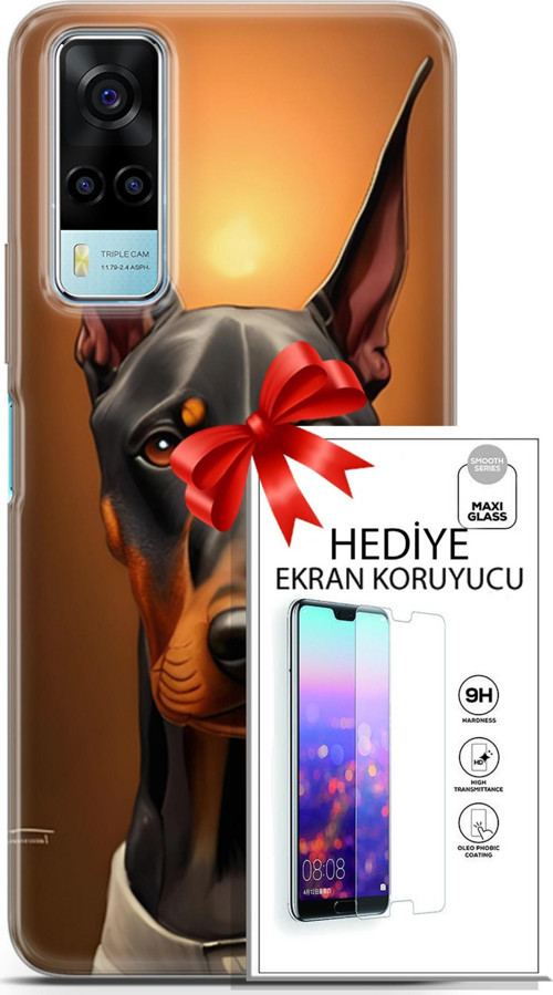 Vivo Y53S 4G Kılıf Orijinal Seri Dogs 03 Doberman Arka Kapak + Ekran Koruyucu