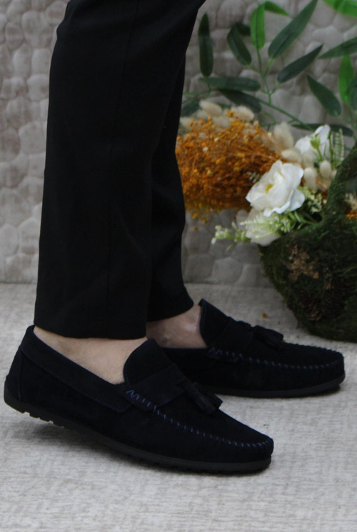 31019 Lacivert Süet Hakiki Deri Loafer Erkek Babet Erkek Ayakkabı